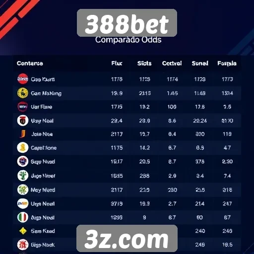 Comparação das odds oferecidas pelo 388bet